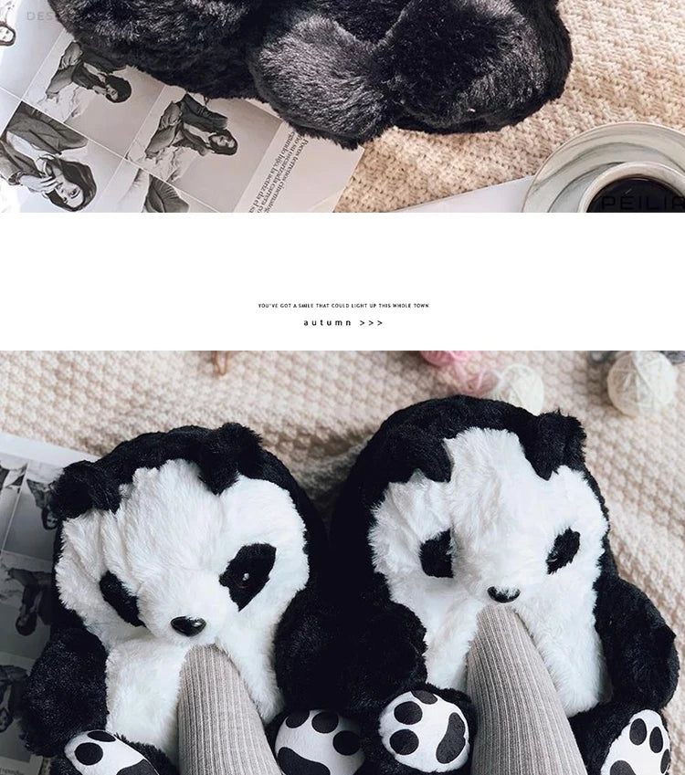 Cute Teddy bear plush Winter slippers,wrapped heel Funny indoor floor shoes,Women gift,warm soft cartoon Fluffy animal slippers