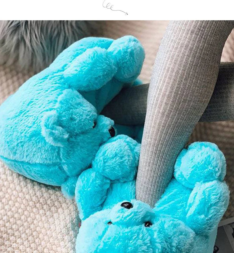 Cute Teddy bear plush Winter slippers,wrapped heel Funny indoor floor shoes,Women gift,warm soft cartoon Fluffy animal slippers