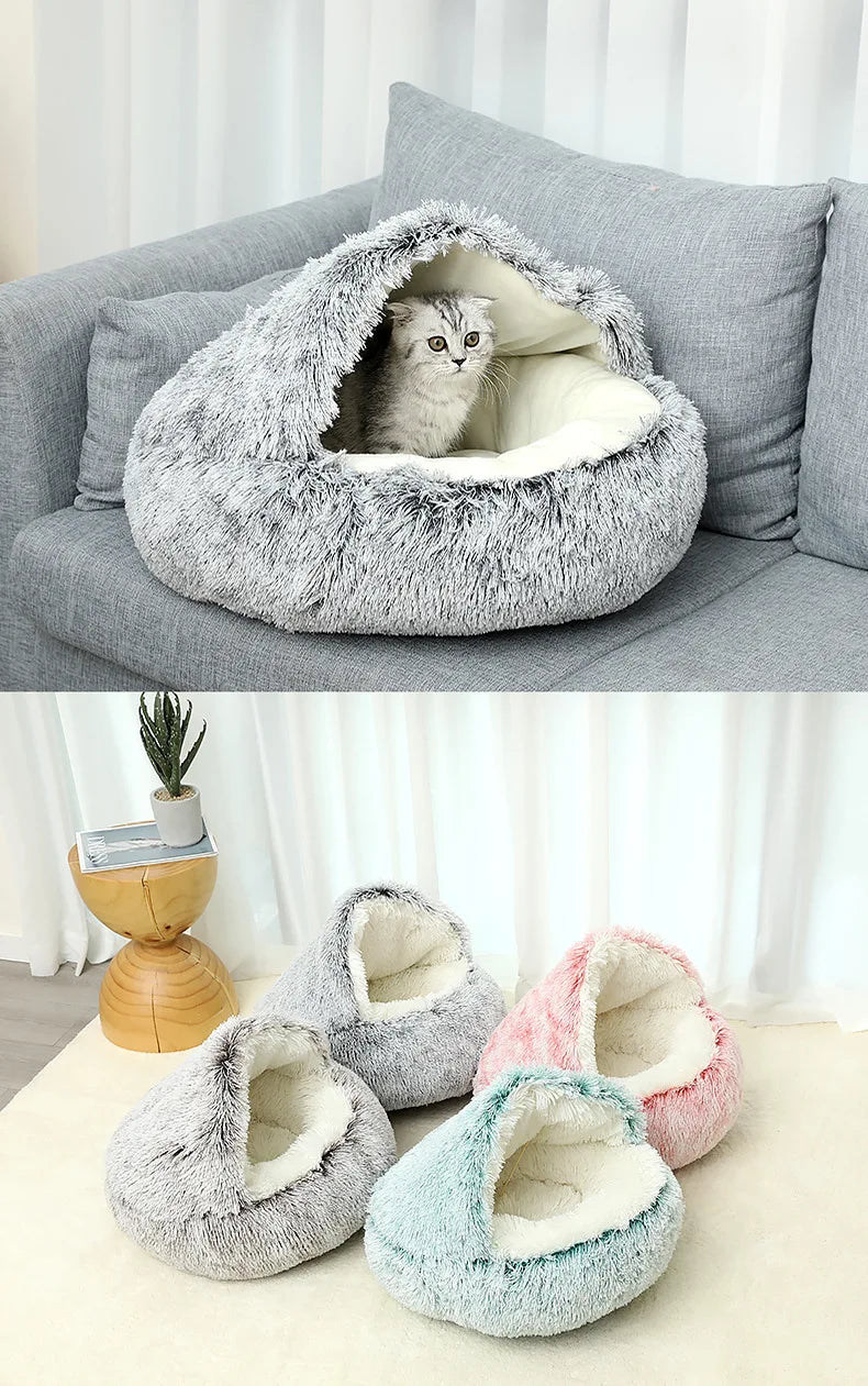 Cat House Winter Plush Pet Cat Bed Round Cat Cushion Thicken Warm Cats Basket Pet Sleep Bag Kitten Nest Kennel for Small Cats