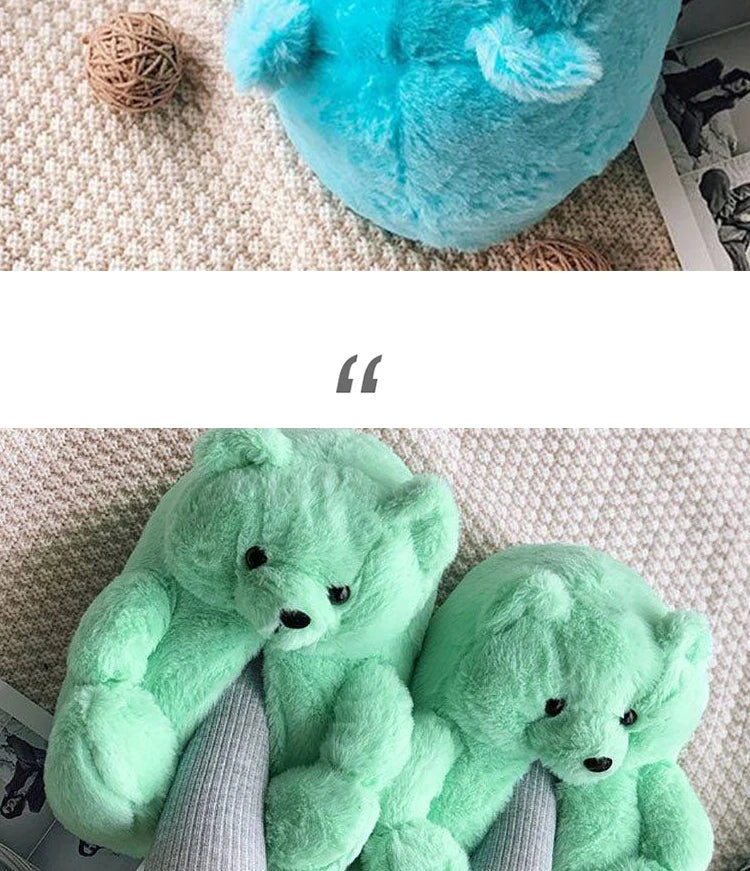 Cute Teddy bear plush Winter slippers,wrapped heel Funny indoor floor shoes,Women gift,warm soft cartoon Fluffy animal slippers