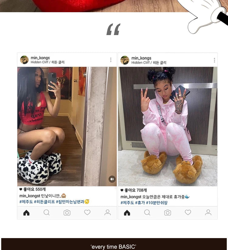 Cute Teddy bear plush Winter slippers,wrapped heel Funny indoor floor shoes,Women gift,warm soft cartoon Fluffy animal slippers