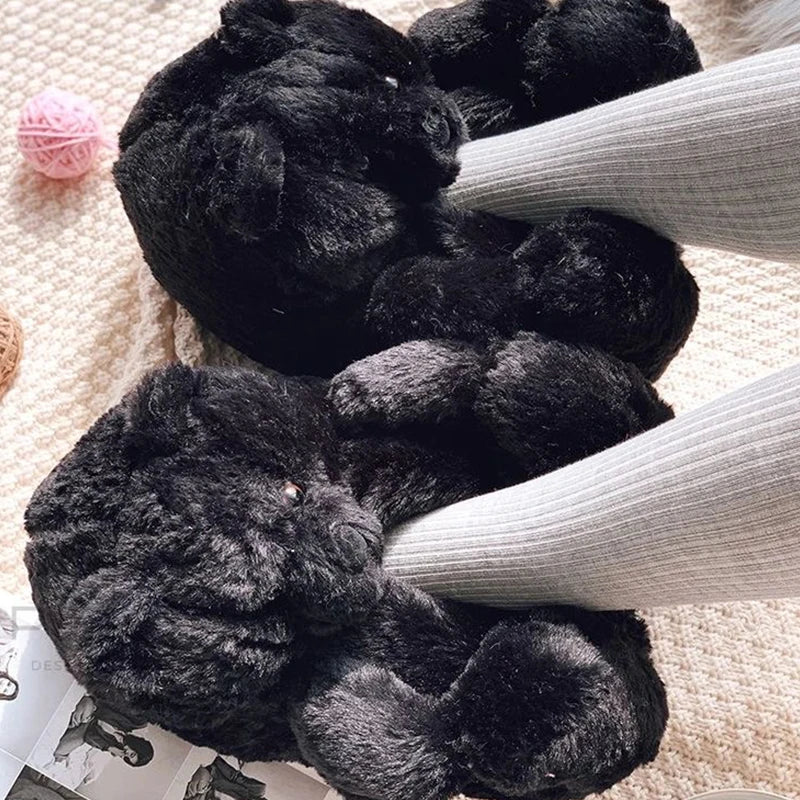 Cute Teddy bear plush Winter slippers,wrapped heel Funny indoor floor shoes,Women gift,warm soft cartoon Fluffy animal slippers
