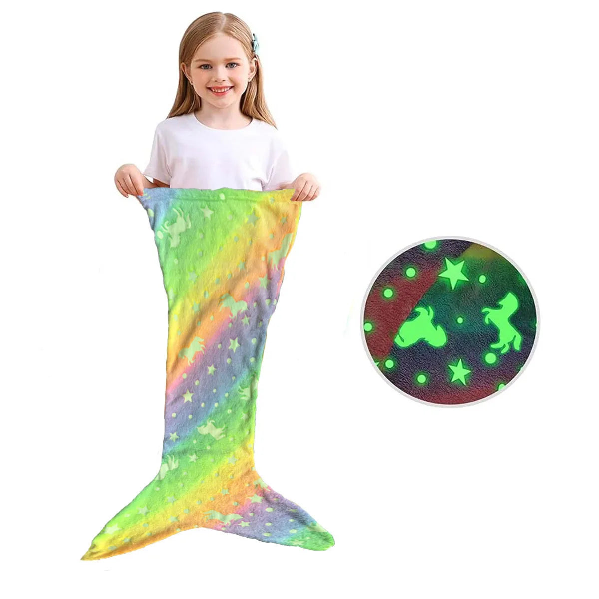 New Night Glow Mermaid Tail Blanket Soft Flannel Fleece Wearable Companion Cute Kids Blankets for All Seasons
