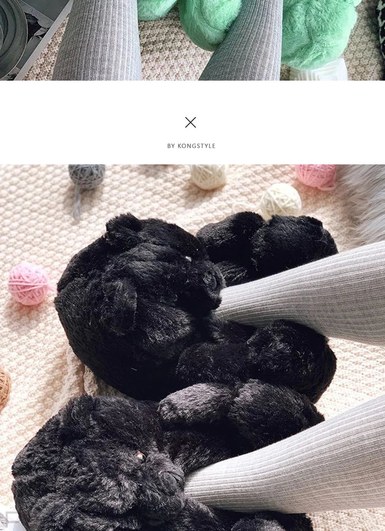 Cute Teddy bear plush Winter slippers,wrapped heel Funny indoor floor shoes,Women gift,warm soft cartoon Fluffy animal slippers