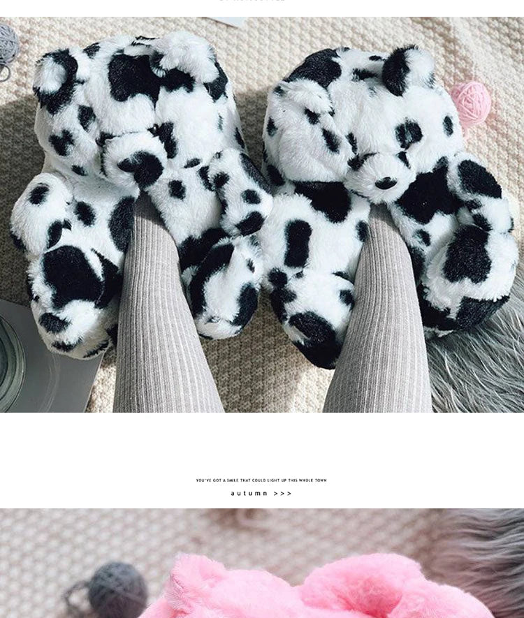 Cute Teddy bear plush Winter slippers,wrapped heel Funny indoor floor shoes,Women gift,warm soft cartoon Fluffy animal slippers