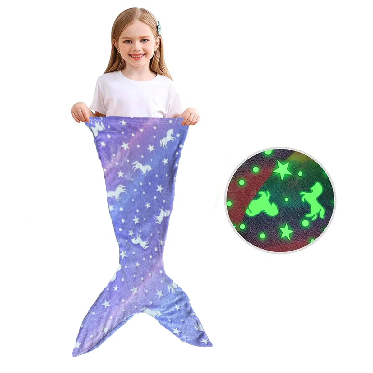 New Night Glow Mermaid Tail Blanket Soft Flannel Fleece Wearable Companion Cute Kids Blankets for All Seasons