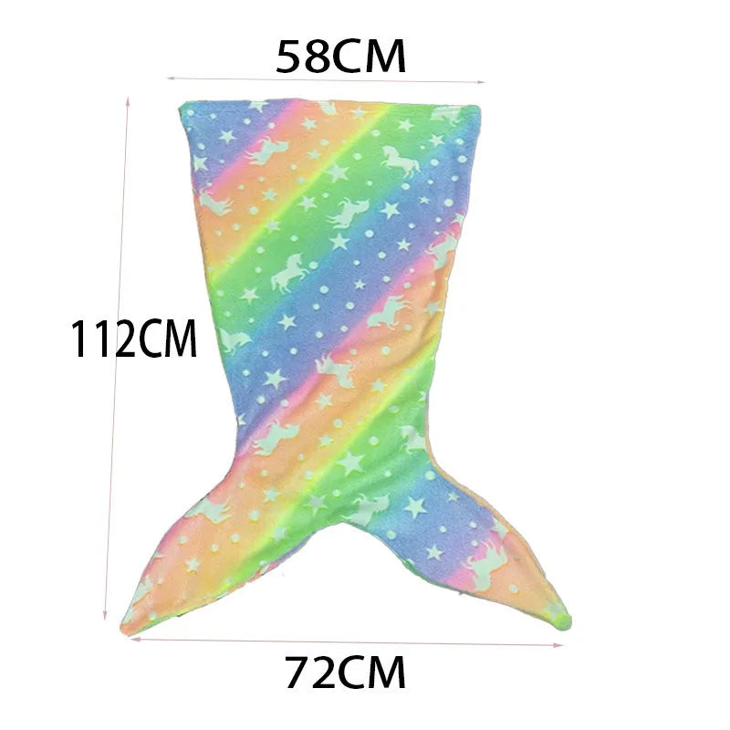 New Night Glow Mermaid Tail Blanket Soft Flannel Fleece Wearable Companion  Cute Kids Blankets  for All Seasons